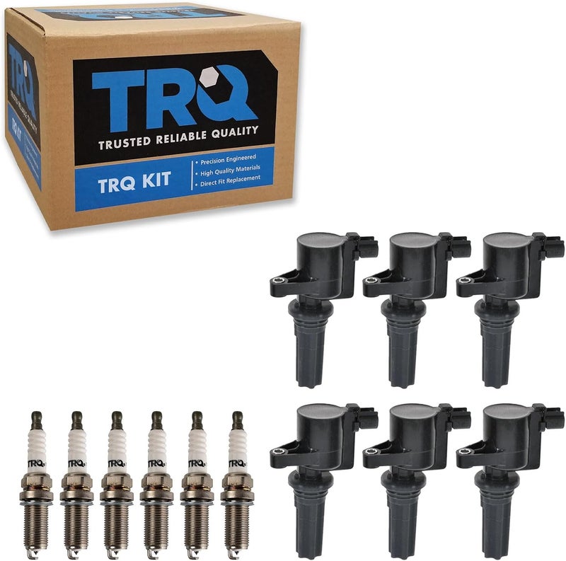 TRQ Ignition Coil and Spark Plug Kit 6 Piece Iridium Spark Plugs Compatible with 2000-2005 Lincoln LS 2003 Jaguar S-Type - Image 1